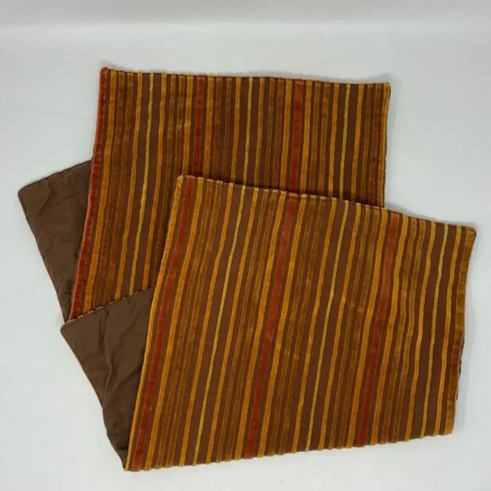 Pier One Velveteen Place Mats SET of 2 Rust Brown Striped Textured 19 x 13